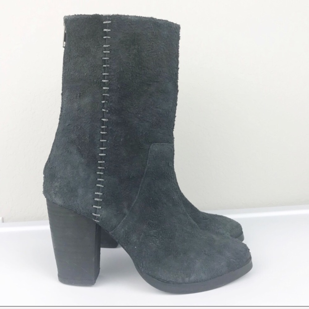 COPY - Free People Black Suede Leather Heeled Calf Boots